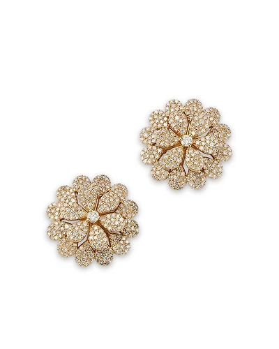 Diamond Pavé Flower Stud Earrings in 14K Yellow Gold, 1.50 tcw