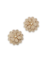 Diamond Pavé Flower Stud Earrings in 14K Yellow Gold, 1.50 tcw