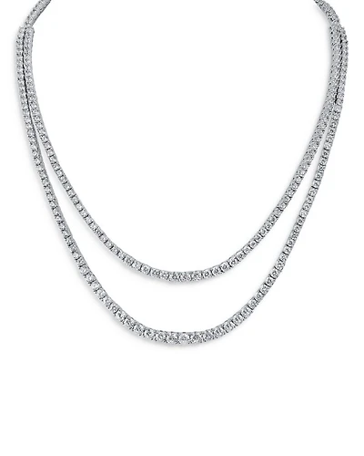 Cubic Zirconia Layered Tennis Necklace in Rhodium Plated, 16"