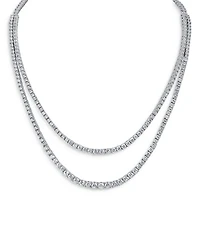 Cubic Zirconia Layered Tennis Necklace in Rhodium Plated, 16"