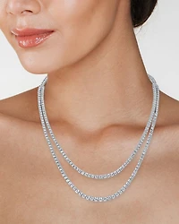 Cubic Zirconia Layered Tennis Necklace in Rhodium Plated, 16"
