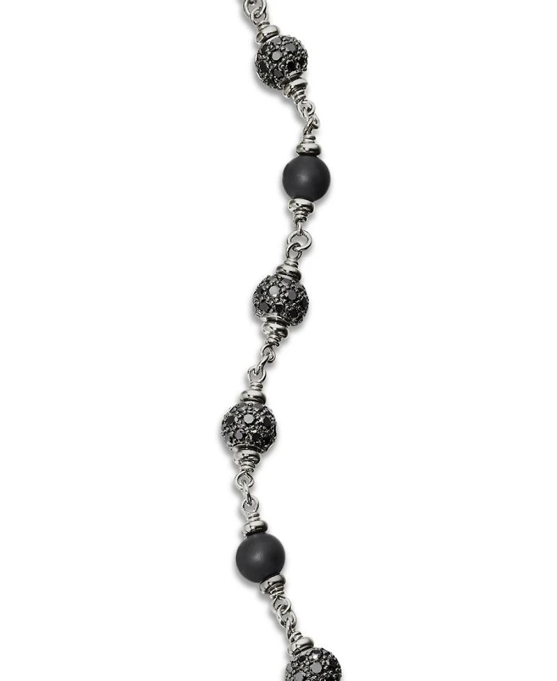 Men's Spiritual Beads Onyx & Black Diamond Pavé Rosary Style Bracelet in Sterling Silver