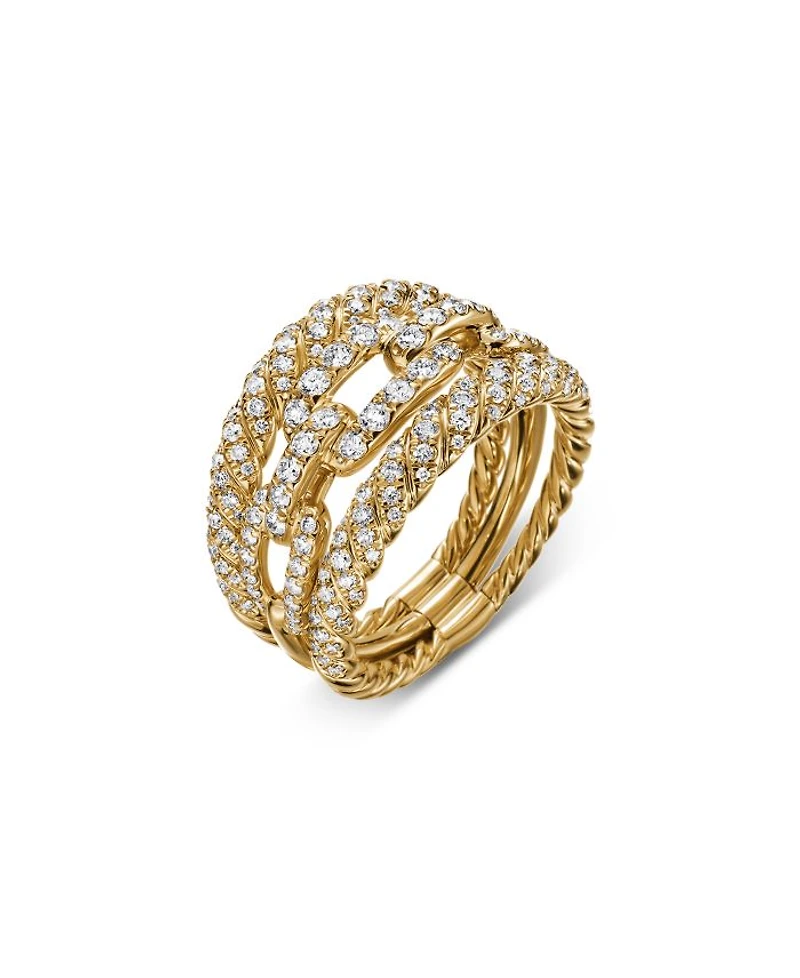 18K Yellow Gold Stax Three-Row Ring with Diamonds