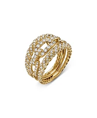 18K Yellow Gold Stax Three-Row Ring with Diamonds