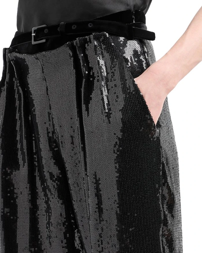 Belted Micro Sequin Trousers