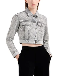 Rhinestone Logo Cropped Denim Jacket