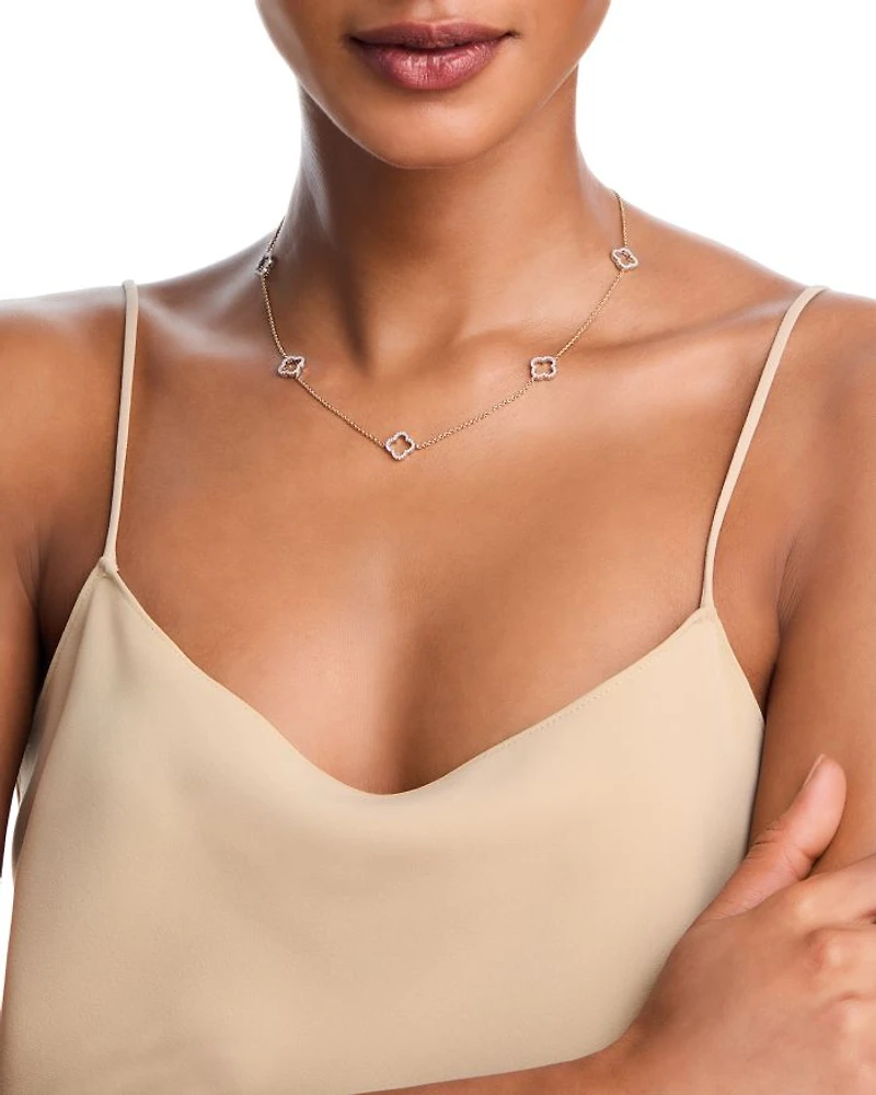 14K Gold Diamond Clover Necklace, 18"