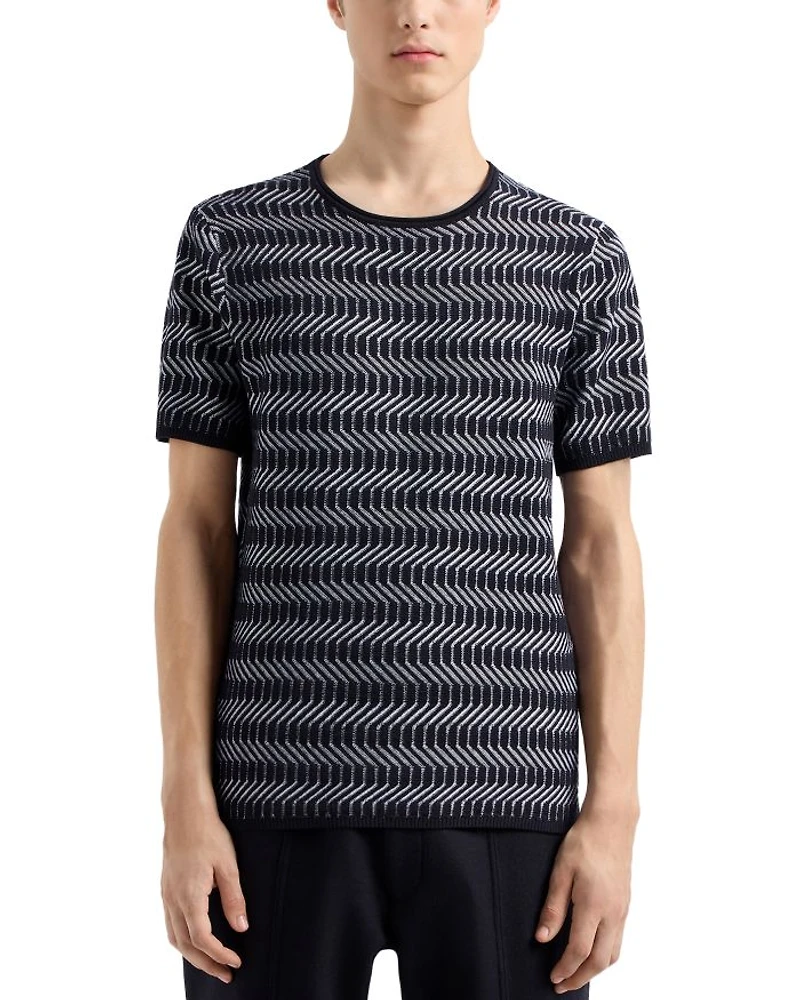 Allover Geometric Jacquard Motif Wool T Shirt