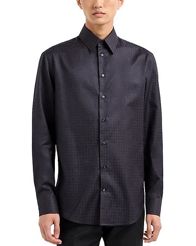 Emporio Armani Cotton Shirt with Allover Micro Jacquard Motif