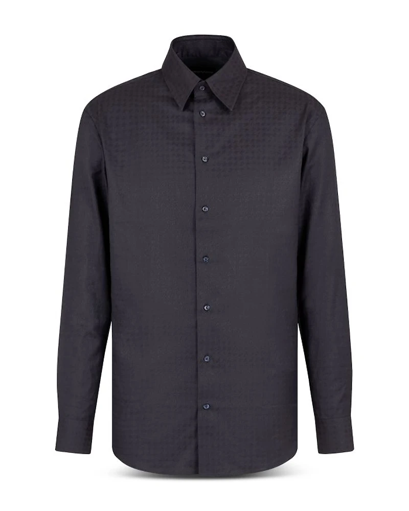 Cotton Shirt with Allover Micro Jacquard Motif