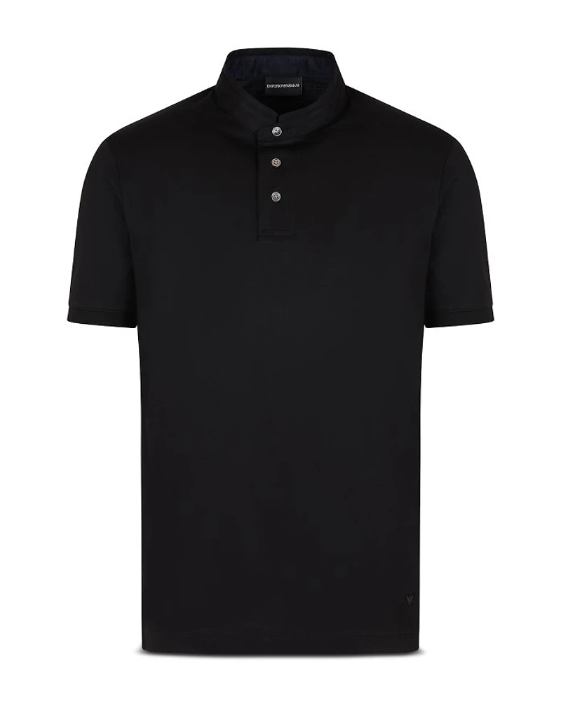 Jersey Knit Regular Fit Band Collar Polo Shirt