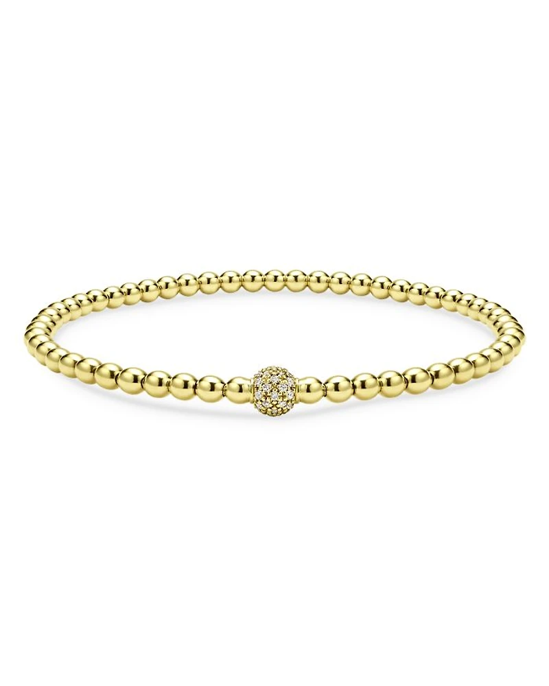 18K Yellow Gold Caviar Diamond Pavé Ball Stretch Bracelet