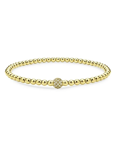 18K Yellow Gold Caviar Diamond Pavé Ball Stretch Bracelet