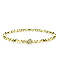 Lagos 18K Yellow Gold Caviar Diamond Pave Ball Stretch Bracelet