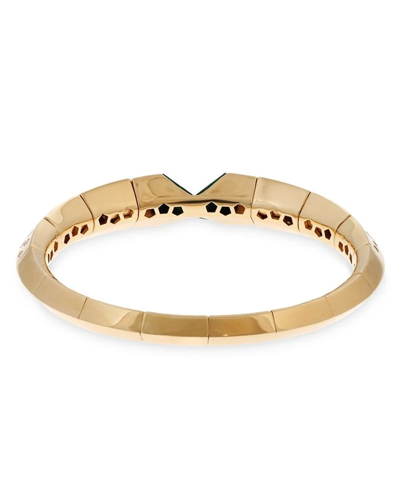 18K Yellow Gold Serpent Malachite & Diamond Stretch Bangle Bracelet - Exclusive