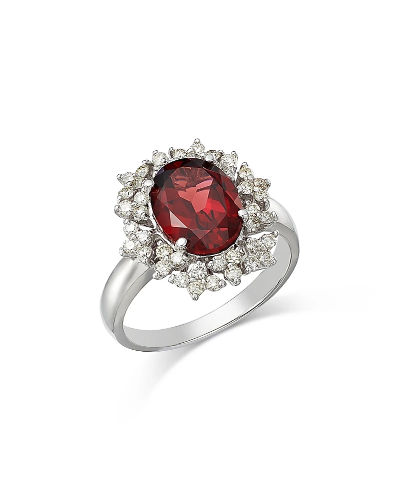 Bloomingdale's Fine Collection Garnet & Diamond Flower Halo Ring