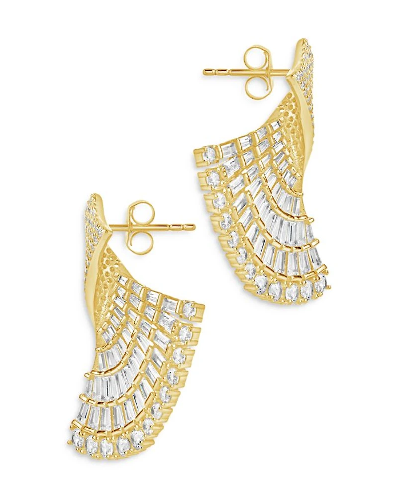 Hartford Cubic Zirconia Fan Drop Earrings in 14K Gold Plated