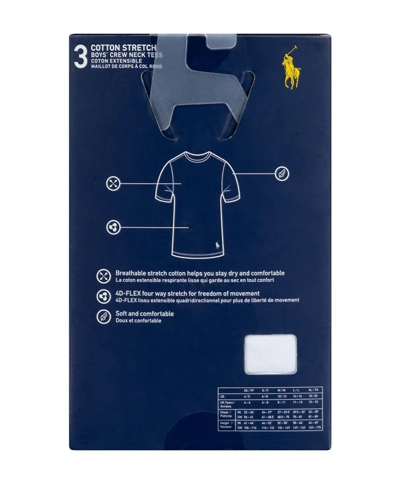 Boys' Cotton Stretch Crewneck Tees, Pack of 3 - Big Kid
