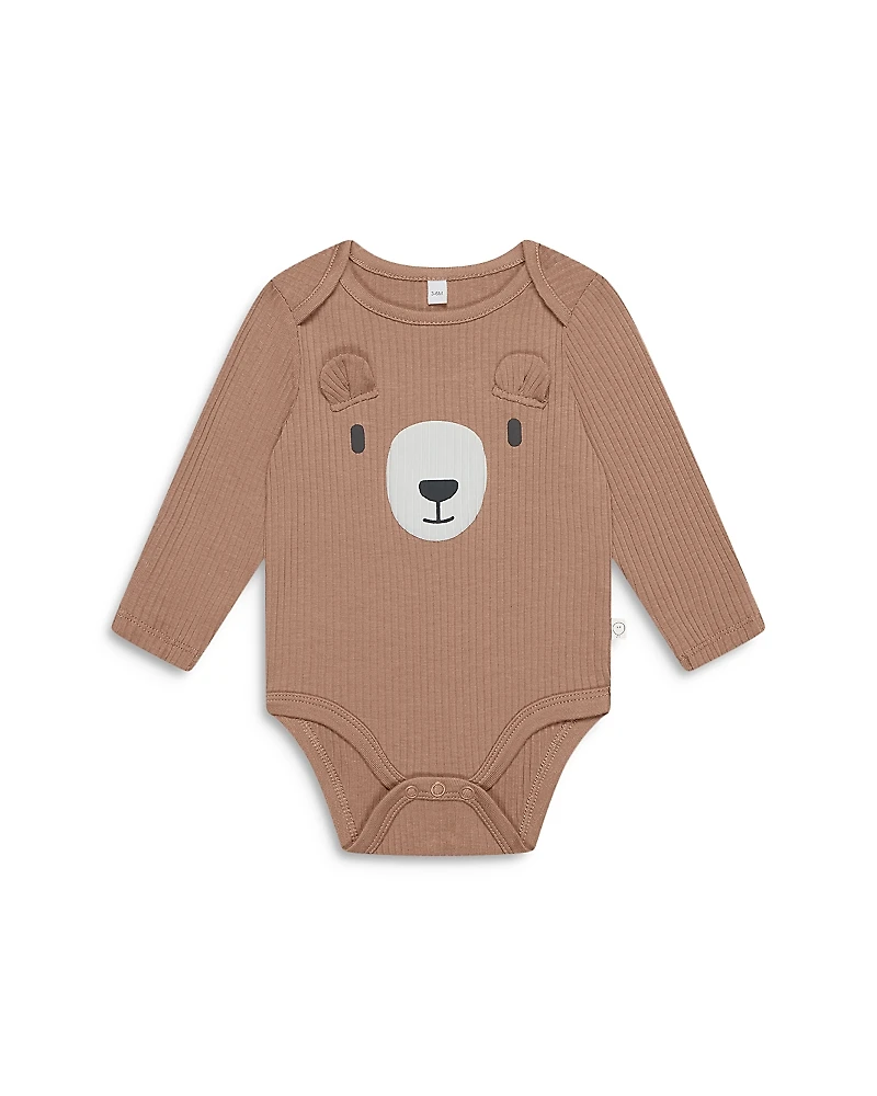 Mori Unisex Ribbed Bear Face Long Sleeve Bodysuit - Baby