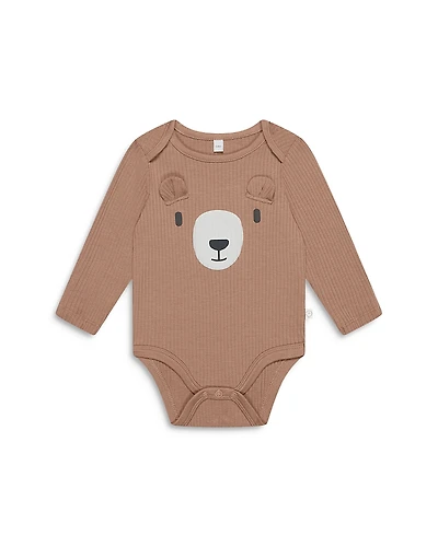 Mori Unisex Ribbed Bear Face Long Sleeve Bodysuit - Baby