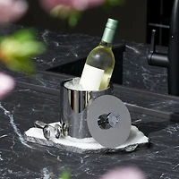 Striations Ice Bucket & Tongs, Silver Tone