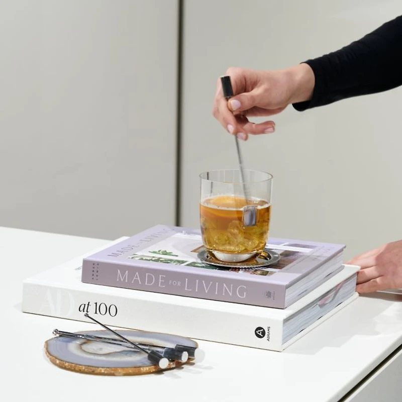 Striations Drink Stirrers, Silver Tone, Set of 4