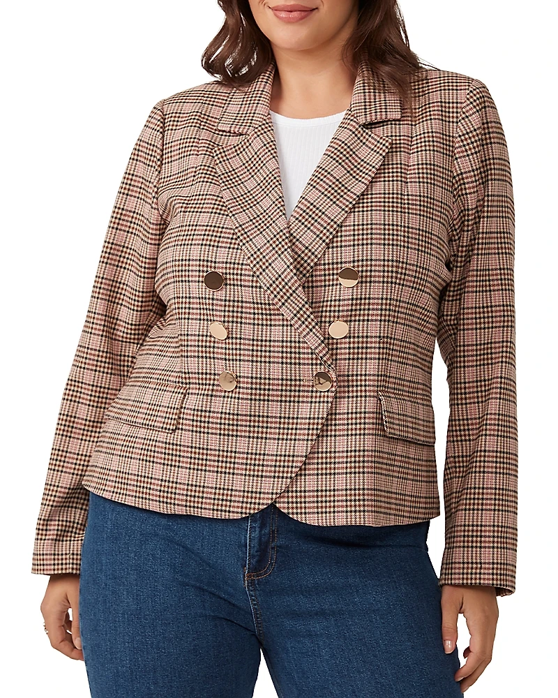 Estelle Plus Penelope Plaid Double Breasted Blazer