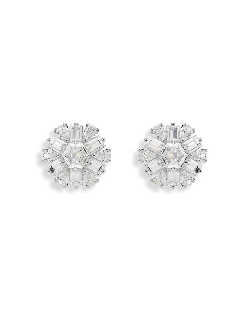 Idyllia Crystal Snowflake Stud Earrings in Rhodium Plated