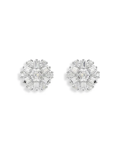 Idyllia Crystal Snowflake Stud Earrings in Rhodium Plated