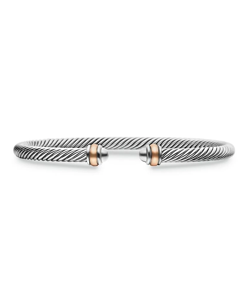 Classic Cable Bracelet in Sterling Silver with 18K Rose Gold, 4mm