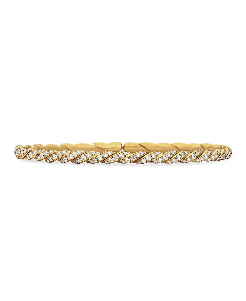 Sculpted Cable Flex Bracelet in 18K Yellow Gold with Diamonds, 3.5mm