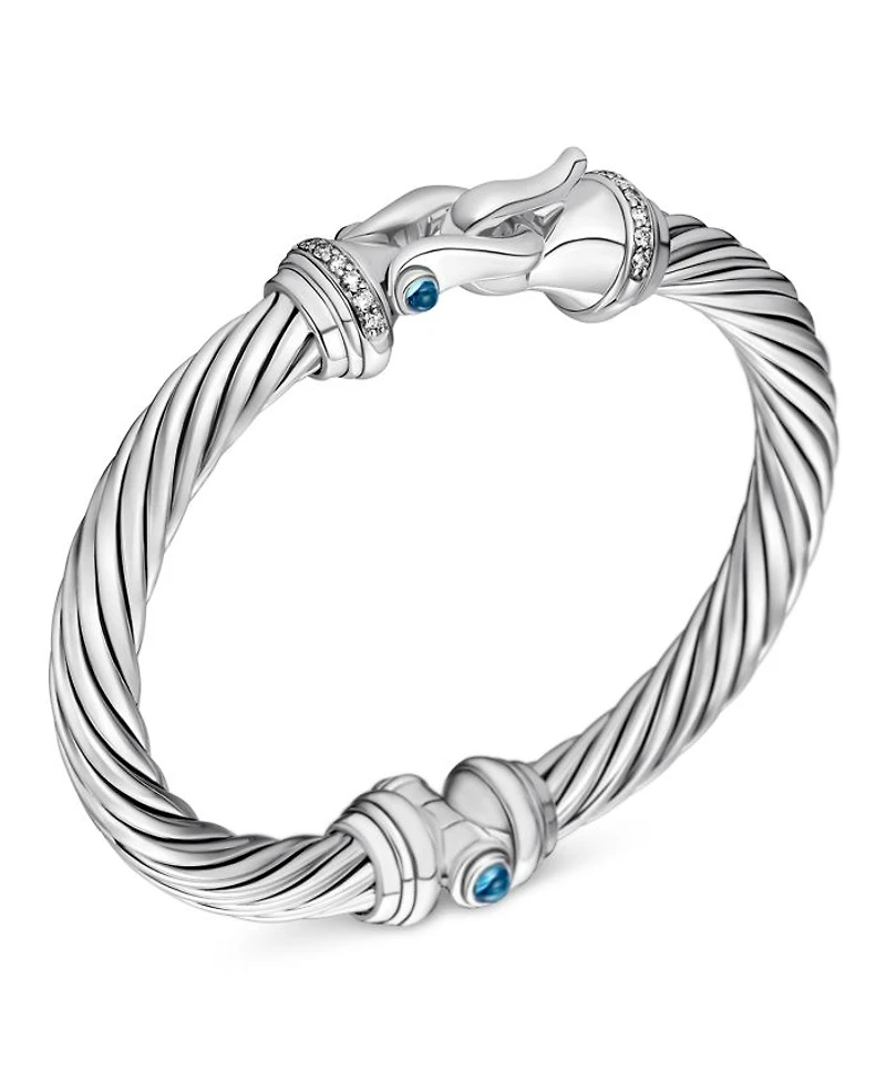 Buckle Classic Cable Bracelet Sterling Silver with Hampton Blue Topaz and Diamonds, 7mm