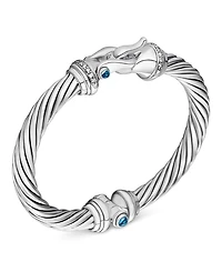 Buckle Classic Cable Bracelet Sterling Silver with Hampton Blue Topaz and Diamonds, 7mm