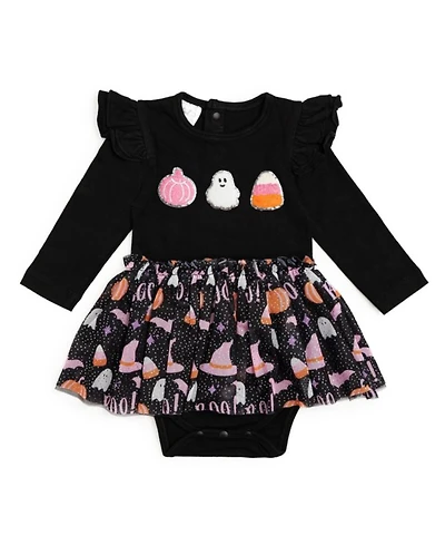 Girls' Boo Halloween Long Sleeve Tutu Bodysuit - Baby