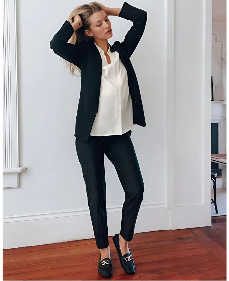 Women s Slim Leg Over-Belly Maternity Dress Pants Black Italian Stretch Suiting Fabric