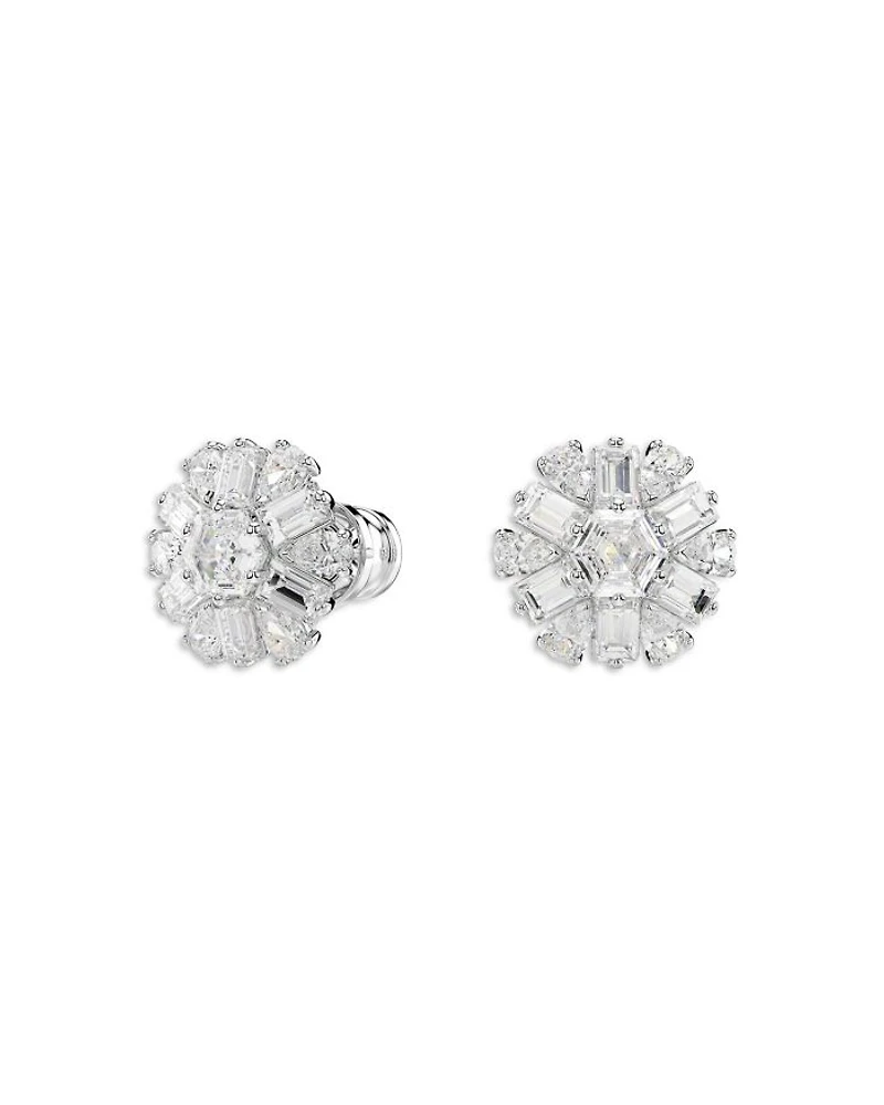 Idyllia Crystal Snowflake Stud Earrings in Rhodium Plated