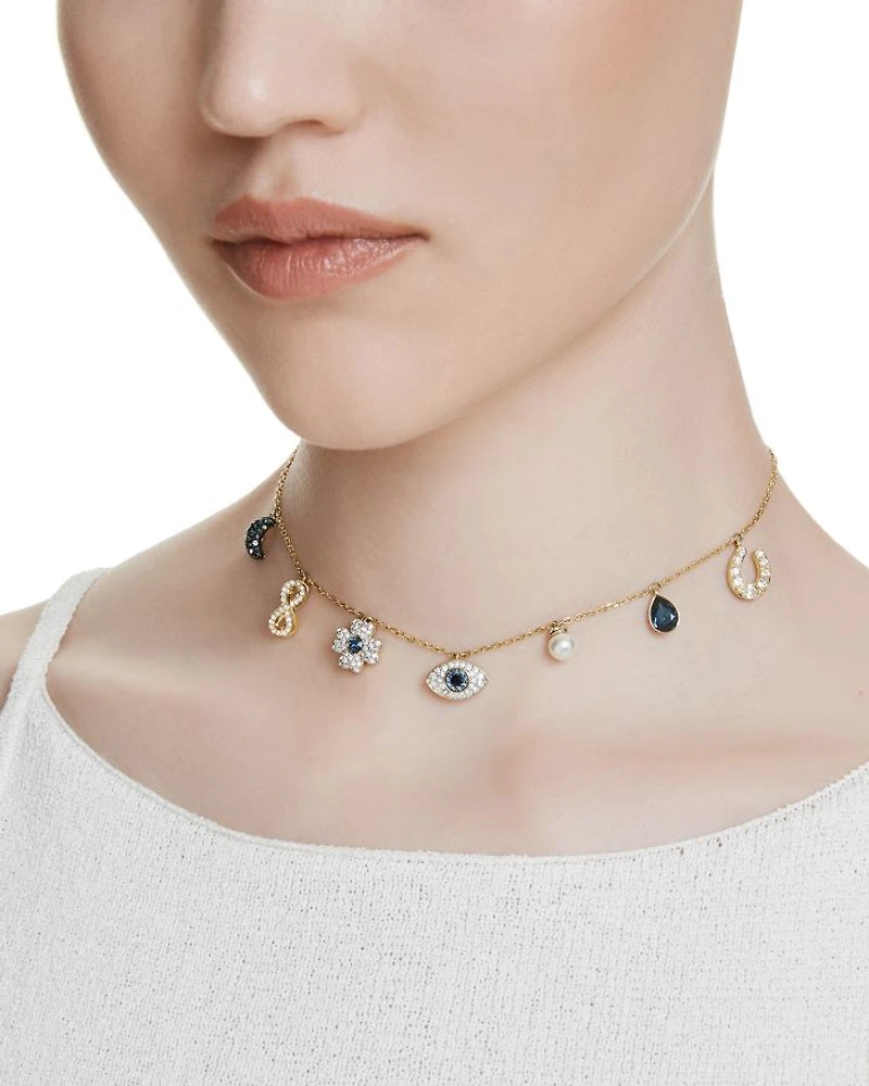Symbolica Crystal & Imitation Pearl Adjustable Choker Necklace in Gold Tone, 16.5"-20.5"