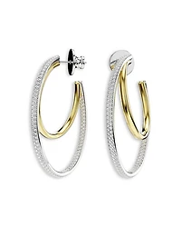 Hyperbola Crystal Double Row Hoop Earrings in Gold Tone & Rhodium Plated