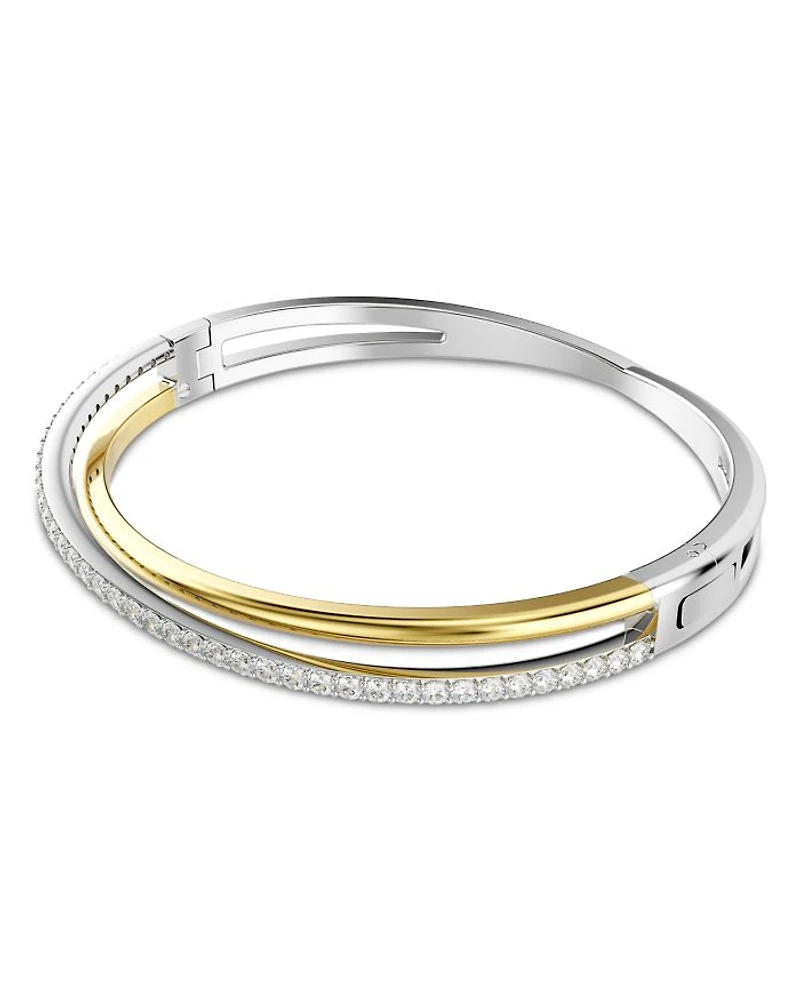 Hyperbola Crystal Double Row Bangle Bracelet in Gold Tone & Rhodium Plated