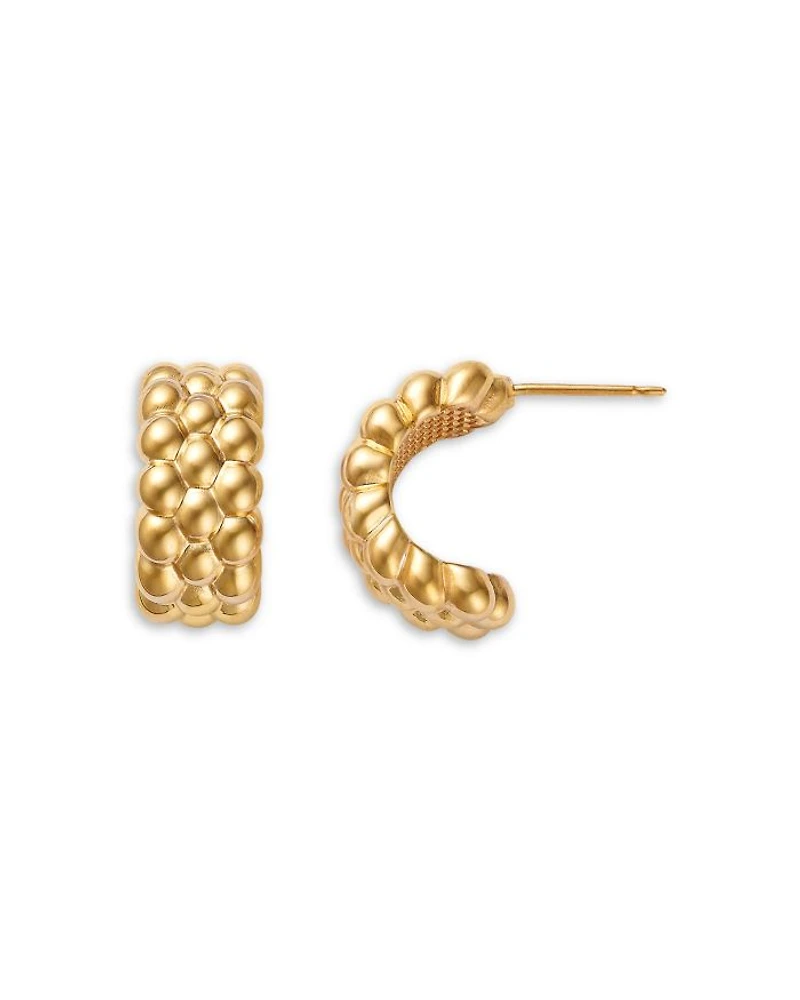 14K Yellow Gold Multi Bead Half Hoop Earrings