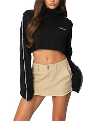 Edikted Embroidered Edge Cropped Turtle Neck Sweater