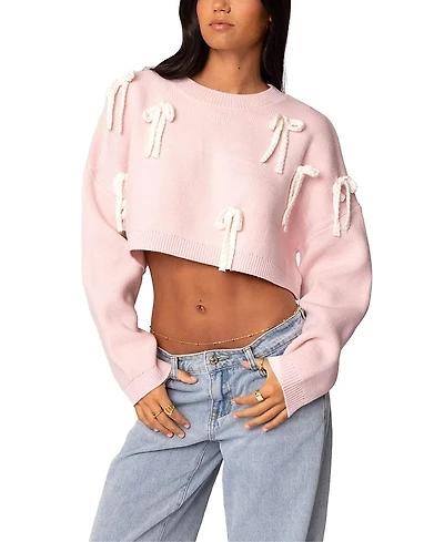 Edikted Chunky Bow Cropped Sweater