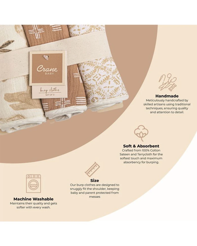 Kendi Burp Cloths, 3 Pack - Ages 0-36 Months