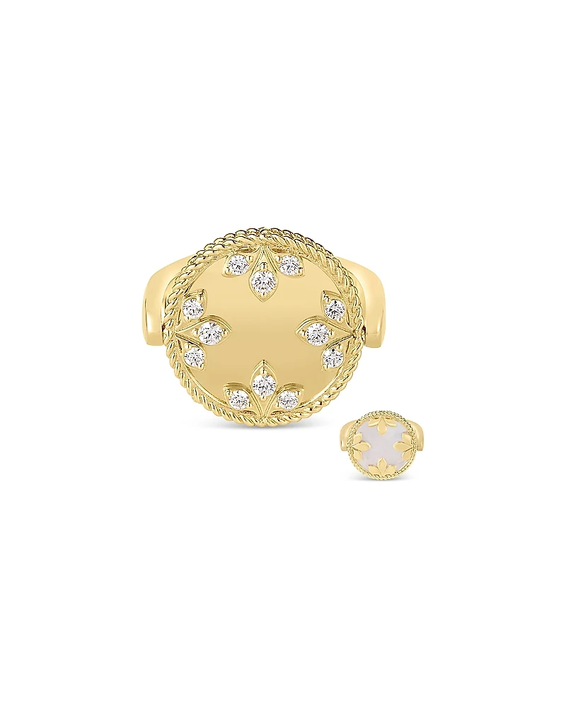 Roberto Coin 18K Yellow Gold Mother of Pearl Venetian Princess Medallion Ring, 0.28 tcw