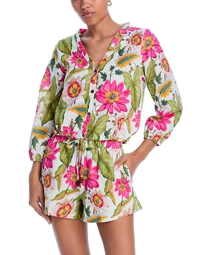 Tropical Floral Blouson Shirt Swim Cover-Up