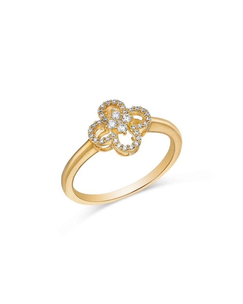 Diamond Clover Ring in 14K Yellow Gold, 0.15 tcw