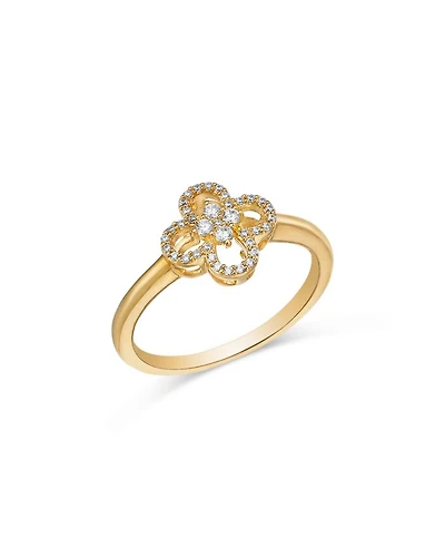 Diamond Clover Ring in 14K Yellow Gold, 0.15 tcw
