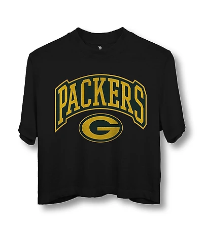 Junk Food Clothing Women's Nfl Green Bay Packers Blitz Mock Neck Crop Tee