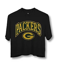 Junk Food Clothing Women's Nfl Green Bay Packers Blitz Mock Neck Crop Tee