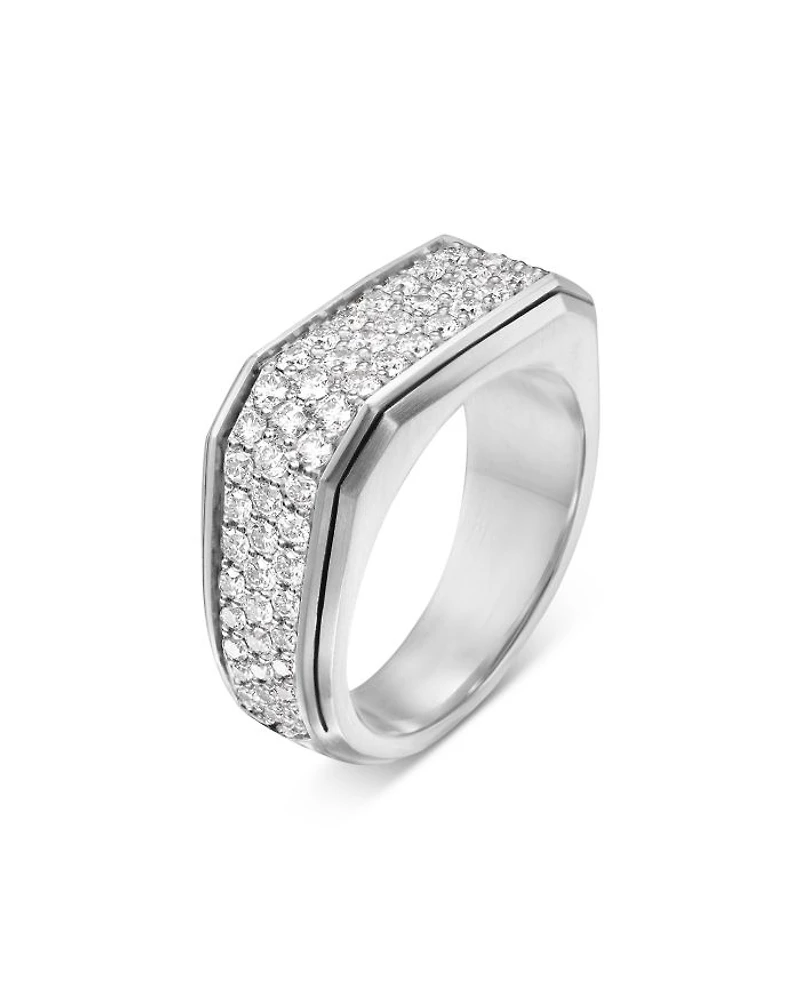 Men's Streamline® Signet Ring Sterling Silver with Diamonds, 10mm